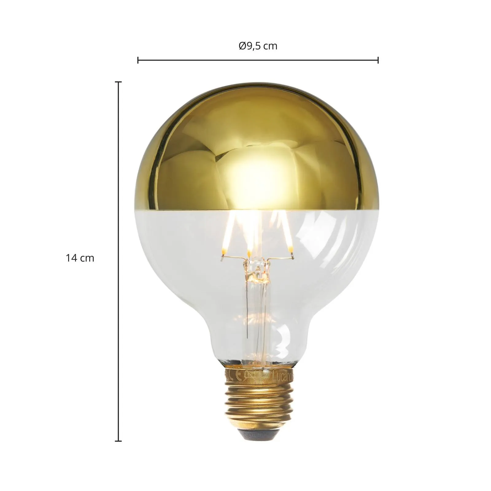 Lucande E27 3,8W lampadina LED dicroica G95, 2.700K oro 2x