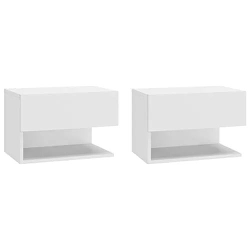 Tidyard 2 pz,Comodini,Pensili,Sospesi,da Parete,Moderni,in Truciolato,Bianco Lucido,con Cassetto,46x29,5x30 cm,Comodino Sospeso,Comodino con Cassetto,Mensola Comodino,Comodini Sospesi Camera da letto