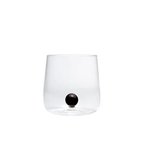 Zafferano Bicchiere in Vetro Borosilicato Fatto a Mano, Bilia Nero all'interno, Capacità 44 cl, Diametro 88 mm, 6 Pezzi