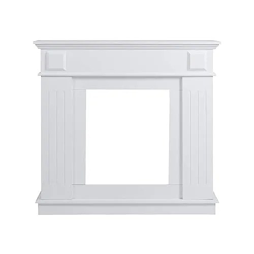 Rebecca Mobili RE4800 - Cornice decorativa caminetto, Stile tradizionale, Legno, Bianco, 100 x 109 x 26 cm