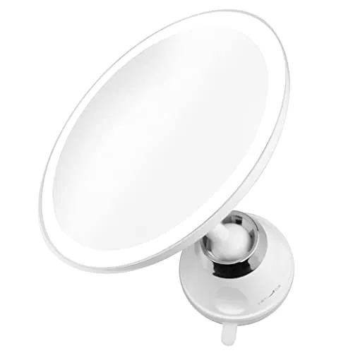 medisana CM 850 specchio da trucco rotondo con forte ventosa - specchio da tavolo con illuminazione a LED e ingrandimento 5x - specchio da trucco con diametro 19 cm