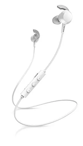 PHILIPS E4205WT/00 Cuffie Bluetooth Wireless In Ear, Driver al Neodimio 8,2 mm, Telecomando in Linea, Pulsante BASS Boost, 10 Ore Riproduzione, Isolamento Acustico, Bianco Modello 2020/2021