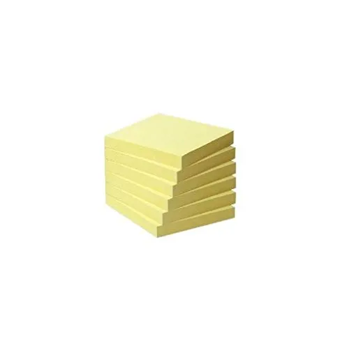 Post-it Foglietti Adesivi Quadrati, Set di 6 Blocchetti Adesivi Colorati da 100 Foglietti Gialli, Post It Ecologici in Carta Riciclata, 600 Foglietti Adesivi, Colore Giallo Canarino, Formato 76x76 mm