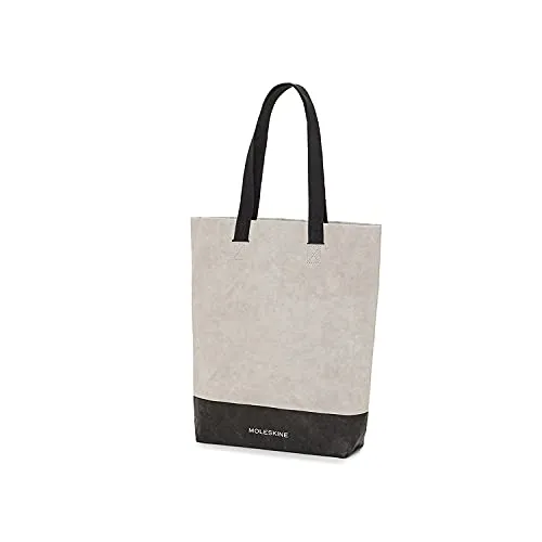 Moleskine Go Shopper Borsa in Carta Personalizzabile con Manici in Cotone Nero, Dimensione 28 x 40 x 8 cm, Bianco