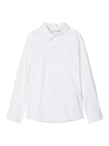 Name It NKMFRED LS Slim Shirt Noos Camicia, Bianco, 134 cm-140 cm Bambino