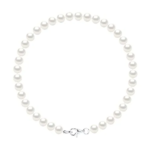 PEARLS & COLORS - Bracciale vere perle coltivate d'acqua dolce semi-barocche, colore bianco naturale, qualità AAA+ - disponibile in diverse misure, argento 925, gioiello da donna