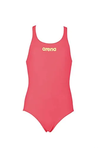 ARENA G Solid Swim PRO Jr, Costume Tech da Allenamento Bambine e Ragazze, Fluo Rosso/Soft Green, 14-15