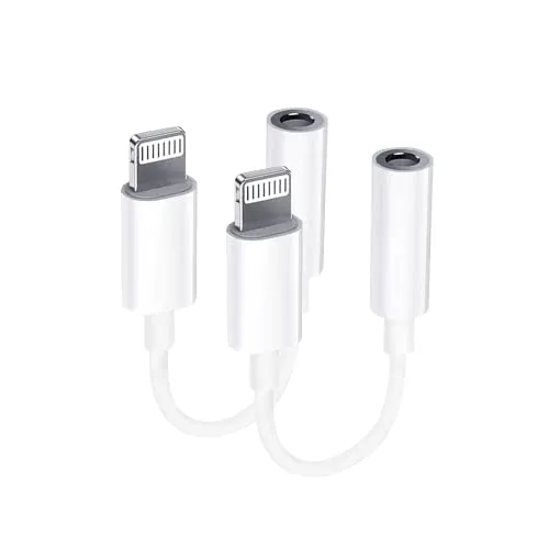 [2 PACK]Adattatore da Lightning a jack da 3,5 mm Certificazione MFI Adattatore per cuffie per iPhone Sdoppiatore per cavo audio AUX Compatibile con iPhone 13/12/11/XS/XS Max per tutti i sistemi iOS