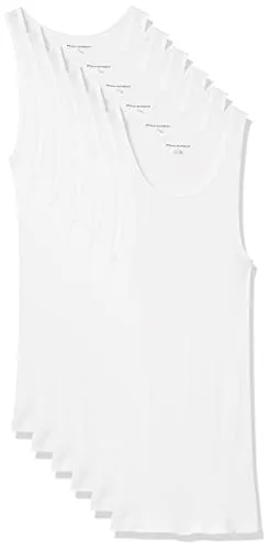 Amazon Essentials 6-Pack Tank Undershirts Camicia, Bianco (White), Medium