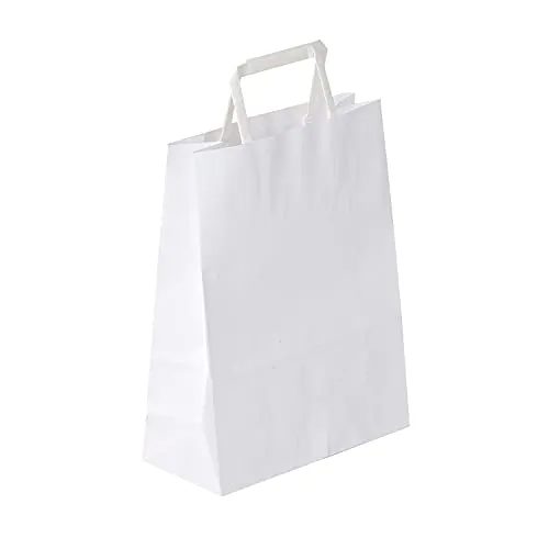 Propac Z-SHOW26 Buste Shopper in Carta Maniglia Piatta, Colore Bianco, 26 x 34 cm, Set di 100 Pezzi