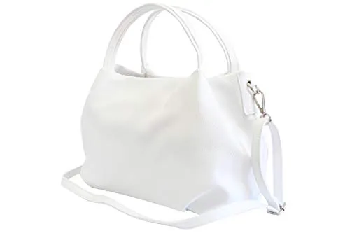 AmbraModa borsa a mano di donna, borsa a tracolla, borsa a spalla italiana in vera pelle dollaro GL023 (bianco)