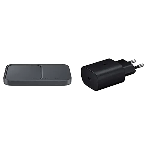Samsung Wireless Charger Duo Fast Charging 2.0, Nero & EP-TA800N Caricabatterie Super Fast Charging 25W, Porta USB-Type C (Senza Cavo), Nero