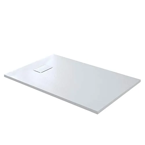 Piatto Doccia H 2,6 cm In Vetro-resina SMC Effetto Pietra Stone Ardesia, 90 x 130 x 2.6 Cm, Bianco