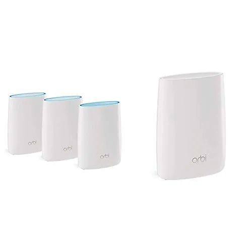 Netgear Rbk53 Orbi Wifi Mesh Ultra Potente, 1 Router Mesh E 2 Ripetitori Compatibile Alexa + NETGEAR Orbi Ripetitore WiFi Mesh Ripetitore Copertura fino a 175 mq, Compatibile Alexa (RBS50)