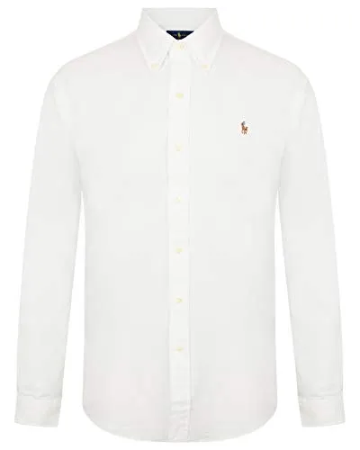 Ralph Lauren Camicia da uomo, vestibilità slim fit, in cotone Oxford bianco M
