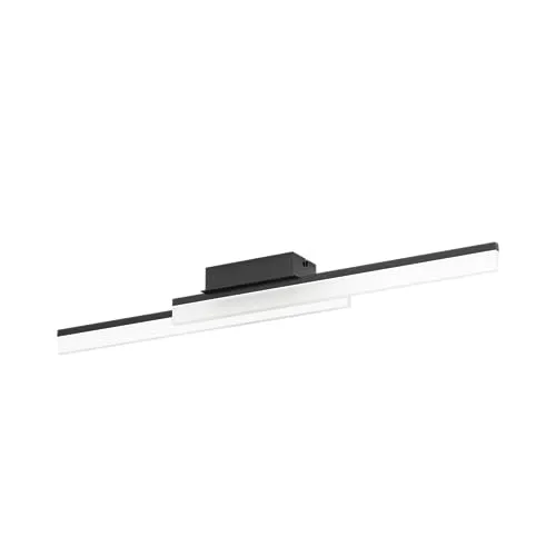 EGLO Palmital - Lampada da soffitto minimalista, plafoniera per il bagno in metallo nero e plastica bianca, lampada da bagno, bianco caldo, IP44, L 88 cm