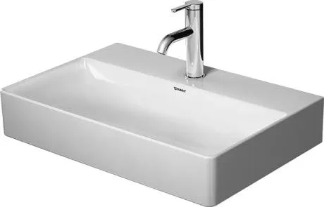 Lavabo Duravit DuraSquare, lavabo per mobili Compact 60x40cm, 3 Fori per Rubinetto, Senza troppopieno, con Panca per Rubinetto, colorazione: Bianco con Wondergliss - 23566000441