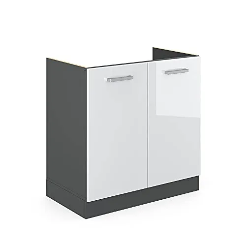 Vicco mobile lavello cucina R-Line, Bianco lucido/Antracite, 80 cm senza piano di lavoro