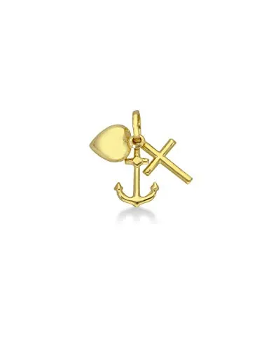 Gioielli di Valenza - Ciondolo Croce-Cuore-Ancora in Oro Giallo 18kt - 112581