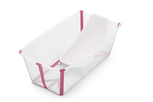 STOKKE® Flexi Bath®│Vasca pieghevole per bambini con supporto ergonomico per neonato│Vaschetta portatile per bambini a partire dai 4 anni│Colore: Transparent Pink