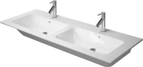 Lavabo Doppio lavabo Duravit Me by Starck Furniture, 2x2 Fori per Rubinetto, troppopieno, con Panca per Rubinetto, 1300 mm, colorazione: Bianco con Wondergliss - 23361300581