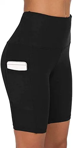 Pantaloncini Sportivi Pantaloncini Biker Donna Estivi Alta Vita Opachi Cycling Allenamento Shorts Pantaloncini Palestra Donna Fitness con Tasche per Gym Running Yoga Leggings Corti (L, Nero)