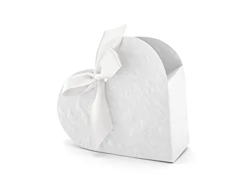 Confezione da 50 pezzi, con cuore e fiocco, regalo o decorazione per feste o matrimoni, colore bianco