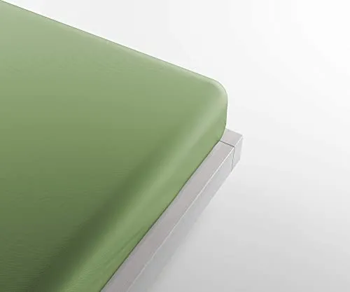 Lenzuolo con angoli in Raso di Cotone Satin, Disponibile in varie dimensioni e colori (Verde, Matrimoniale (180 x 200 x 25 cm))