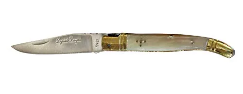 LAGUIOLE Coltello Tascabile da Caccia con Manico in Corno Beige + Custodia.