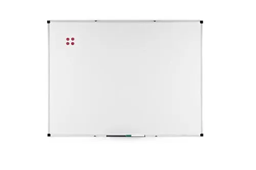 BoardsPlus, Lavagna Magnetica con Cornice Alluminio e Vassoio Portapenne, Bianco, 120 x 90 cm