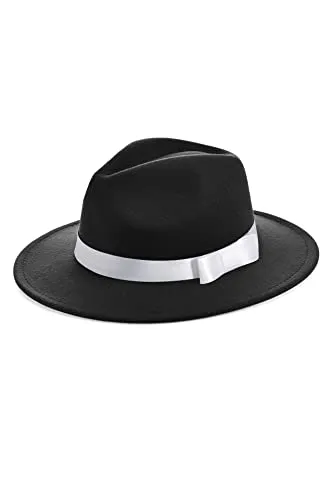 ArtiDeco Panama Cappello Mafia Gangster da uomo in feltro Fedora Trilby Bogart Cappello 1920 Stile Gatsby Accessori, Nero , Taglia unica