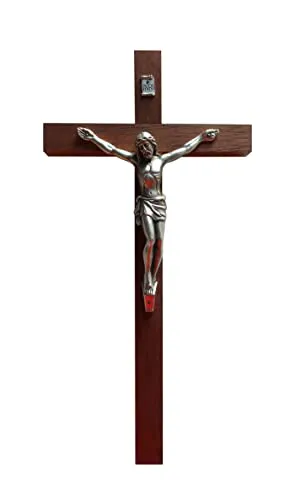 Ferrari & Arrighetti Crocifisso da parete in legno di mogano con Cristo in metallo - 30 cm
