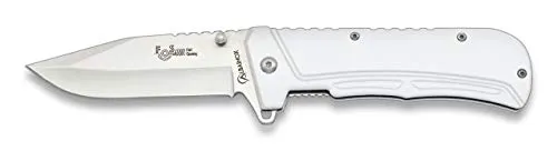 Coltello a serramanico bianco FOS apertura assistita rapida 9,5 cm per caccia, pesca, campeggio, outdoor, sopravvivenza e Bushcraft Albainox 19991-A + portabottiglie in omaggio