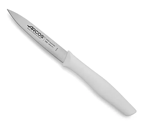 Arcos Serie Nova, Spelucchino Coltello per sbucciare, Lama Acciaio Inossidabile NITRUM 100 mm, Manico Polipropilene, Colore Bianco