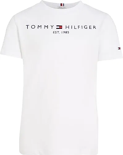 Tommy Hilfiger T-shirt Maniche Corte Bambini Unisex Essential Tee Scollo Rotondo, Bianco (White), 14 Anni