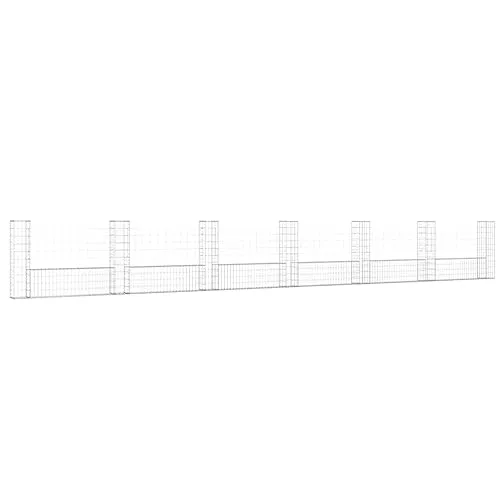 vidaXL Cesto Gabbione a U con 7 Pali in Ferro 740x20x100 cm