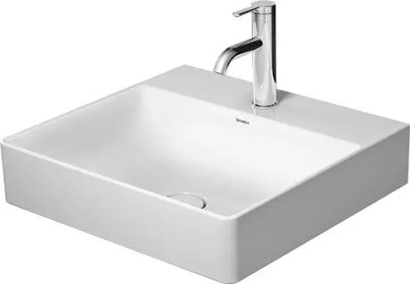 Duravit DuraSquare Lavabo, lavabo per mobili 50x47cm, 3 Fori per Rubinetto, Senza sfioratore, con Panca per Rubinetto, colorazione: Bianco con Wondergliss - 23535000441