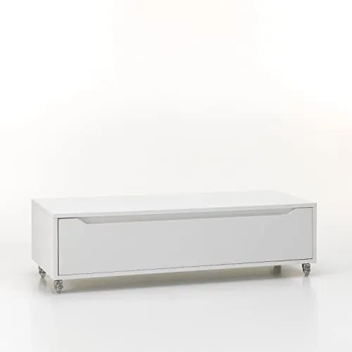 tft Cassettiera con Ruote 1 Cassetto 120x45x32 cm in Legno Belsk Bianco Opaco