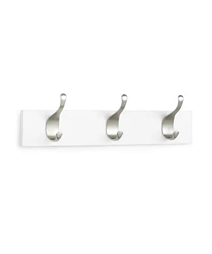 AmazonBasics - Legno Appendiabiti da parete, 3 ganci moderni 34 cm, Bianco, Confezione da 2