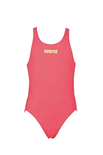 ARENA G Solid Swim Jr, Costume Tech da Allenamento Bambine e Ragazze, Fluo Rosso/Soft Green, 14-15