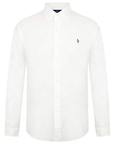 Ralph Lauren Polo Uomo Slim Fit Oxford Camicia Manica Lunga Bianco/Blu bianco XXL