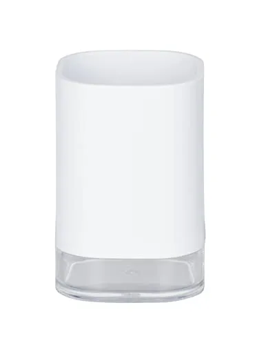 WENKO Bicchiere portaspazzolini Oria bianco - Portaspazzolino per spazzolini e dentifricio, Acrilico, 7.5 x 11.5 x 7.5 cm, Trasparente
