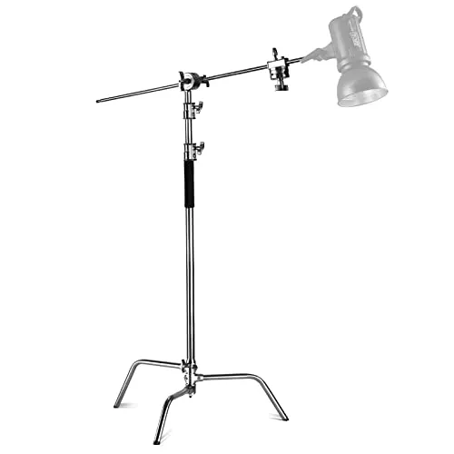 NEEWER Pro 100% Acciaio Inossidabile Heavy Duty C Stand con Braccio Braccio, Altezza Massima 10.5ft/320cm Supporto Luce per Fotografia con 4.2ft/128cm Braccio, 2 Grip Head per Studio Monolight