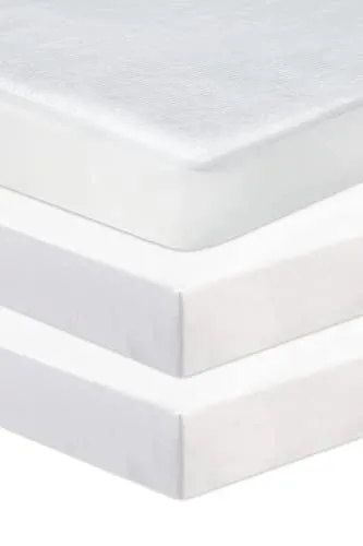 Next To Me - Set di 3 lenzuola con angoli per culla (83-85 x 50-51 cm), 100% puro cotone, 2 lenzuola con angoli e 1 coprimaterasso impermeabile (bianco)