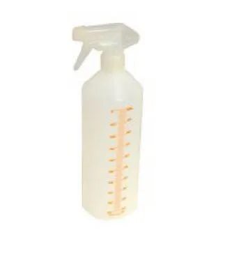 Bottiglia professionale per bagna con vaporizzatore, realizzata in polipropilene, capacità 1 litro. Dimensioni diametro cm 8x 28h.