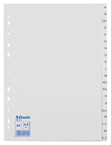 Leitz Economy - Divisori A-Z in plastica PP, formato A4, 20 fogli, colore: bianco