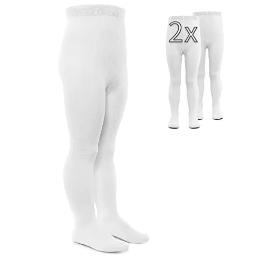 LaLoona - Set 2 paia calze bambina collant, calzamaglia bimba bimbo elasticizzati, ampio elastico alto in cotone (74-80, Bianco)