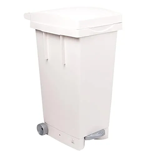 Bidone spazzatura per la raccolta differenziata rifiuti, capacità 80 Lt, coperchio a cerniera e pedale, colore bianco