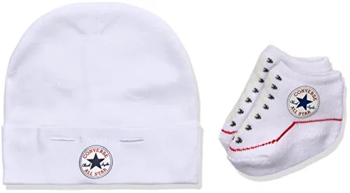 Converse Hat And Bootie Set, Multicolore (White), 0/6 Mesi (Taglia Produttore: 0-6M) Unisex-Bimbi