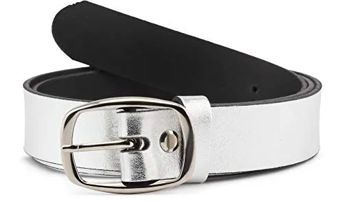 Merry Style Cintura Donna in 100% Vera Pelle D41 (Argento, 85 cm (Lunghezza totale 104 cm))